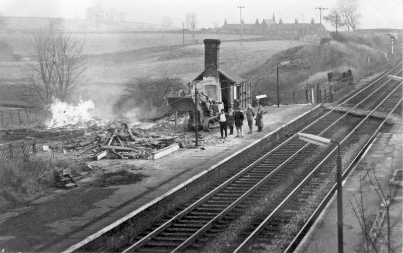Demolishing the Station.JPG - Long Preston Station - demolition and burning of timbers in Jan 1972
